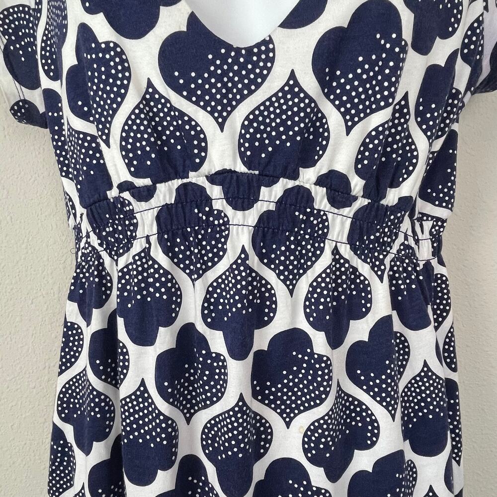 Boden White Blue Spades Print Dress 6P Petite Smocked Empire Waist V-Neck - Picture 6 of 7